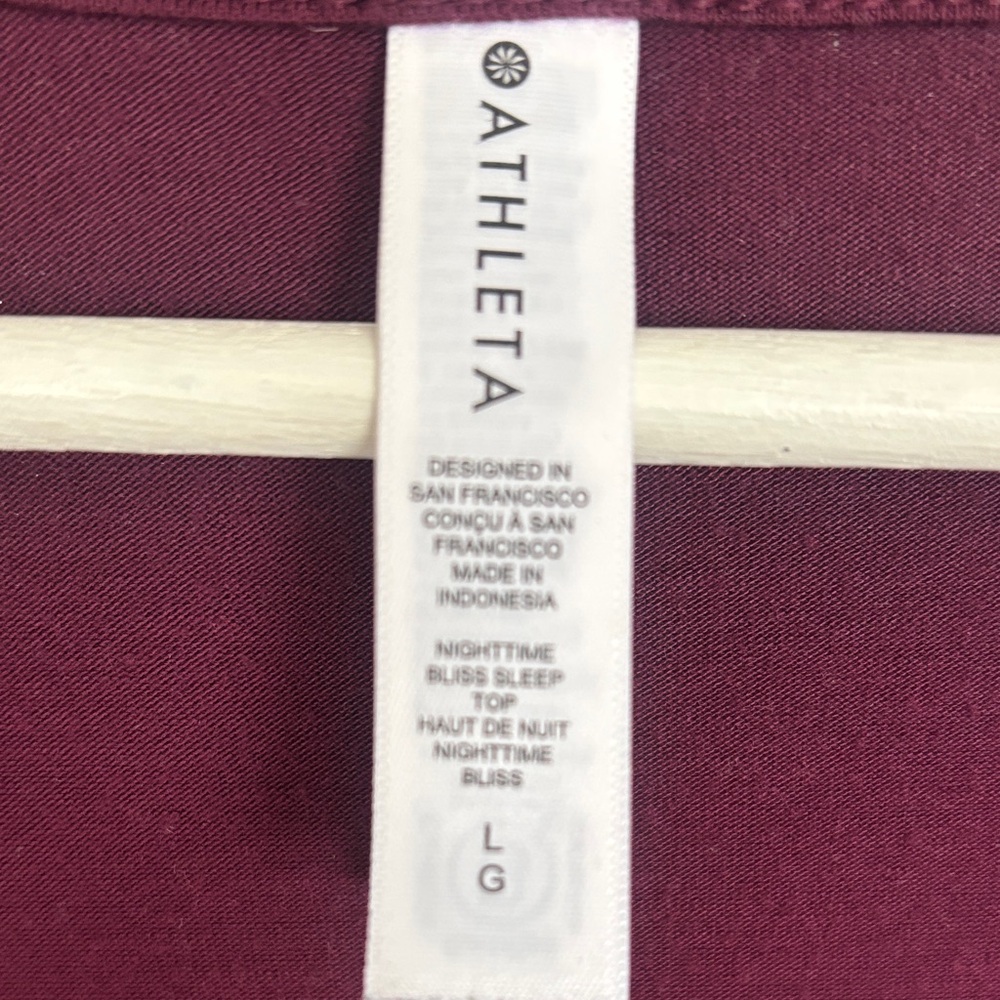 Athleta Nighttime Bliss Sleep Long Sleeve V-Neck Women Top LG Burgandy - Picture 2 of 6